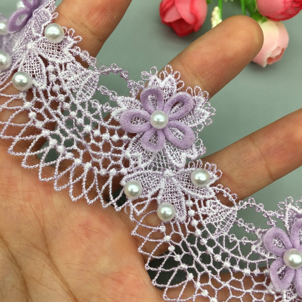 1 Yard Dây Ruy Băng Thêu Hoa Hồng Hòa Tan Trong Đại Dương Đính Ngọc Trai Trang Trí Thủ Công