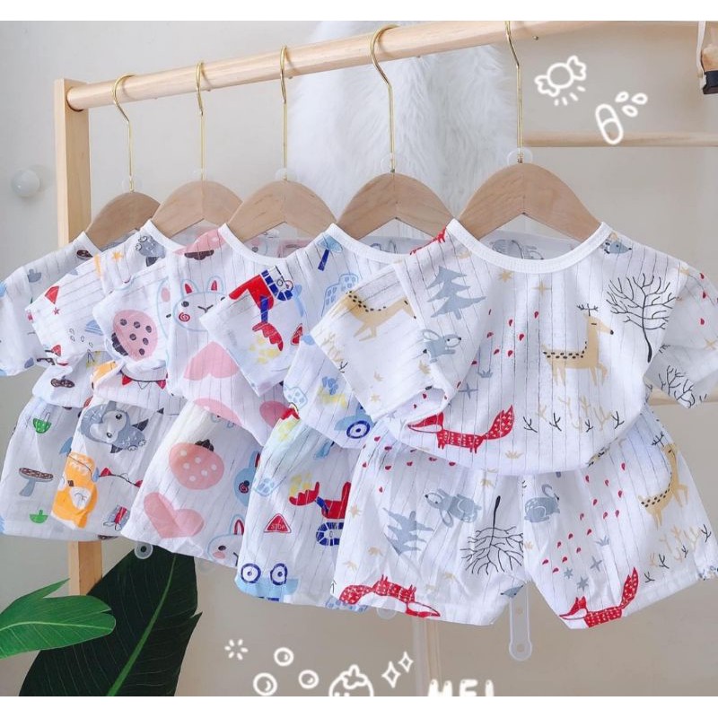 Bộ cotton giấy cộc tay bé trai bé gái size nhí 5-14kg