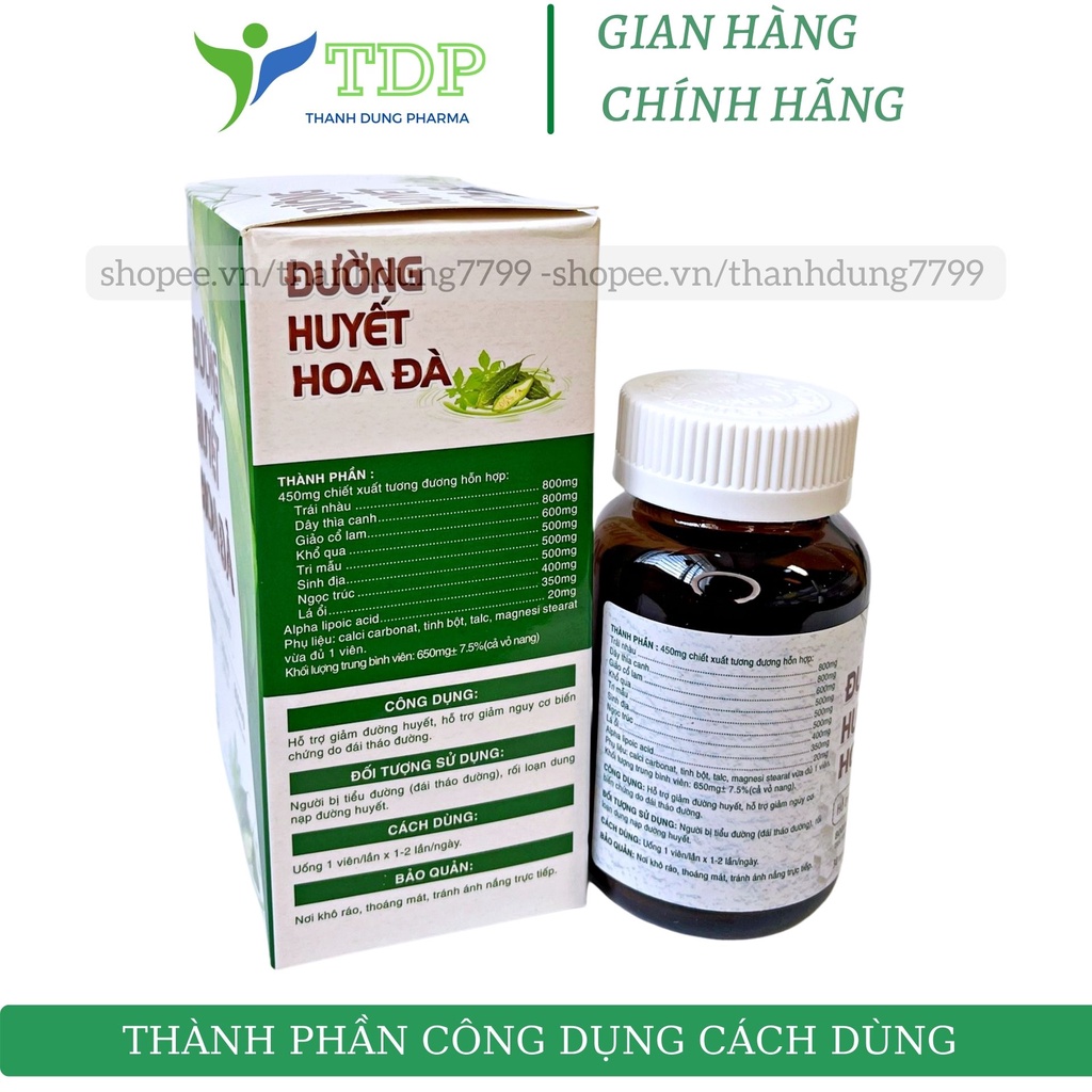 Viên uống giảm đường huyết- Đường Huyết hoa đà hỗ trợ tiểu đường, giảm đường huyết - chai 30 viên