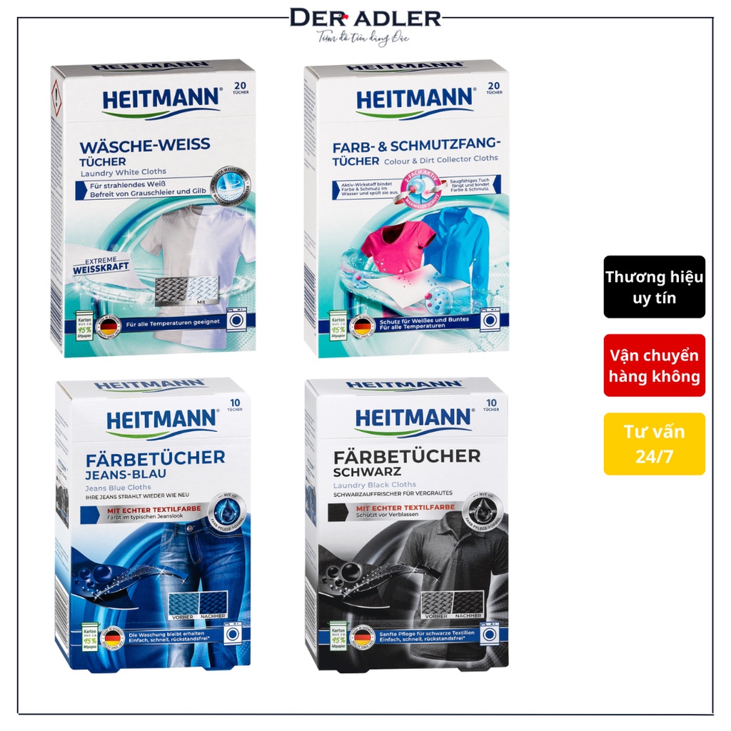 Giấy giặt HEITMANN - Nhuộm đen/ nhuộm jeans/ tẩy trắng/ giữ màu