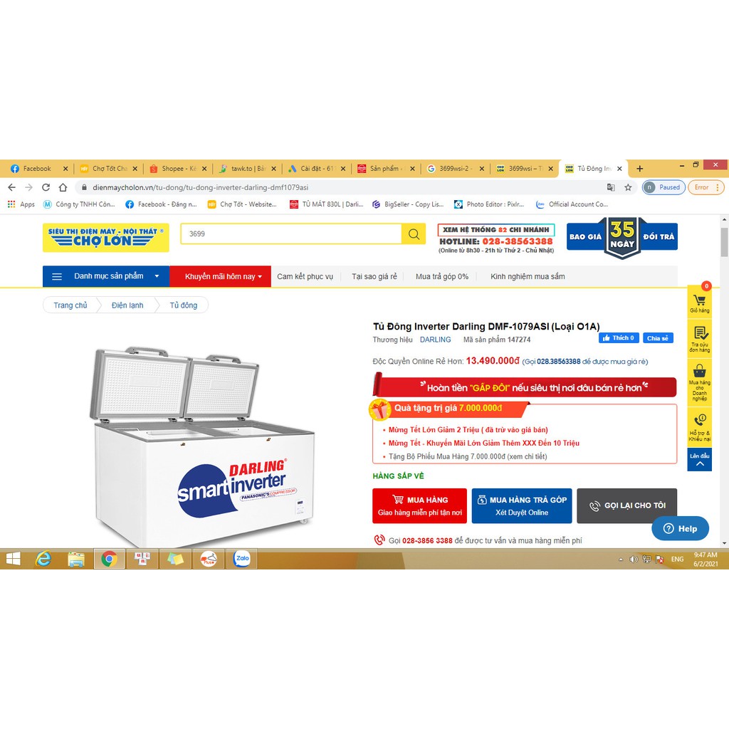 mựt bằng nhà bán rẻ hơn điện máy chợ lớn 700k tủ đông tiết kiệm điện 1100 lít