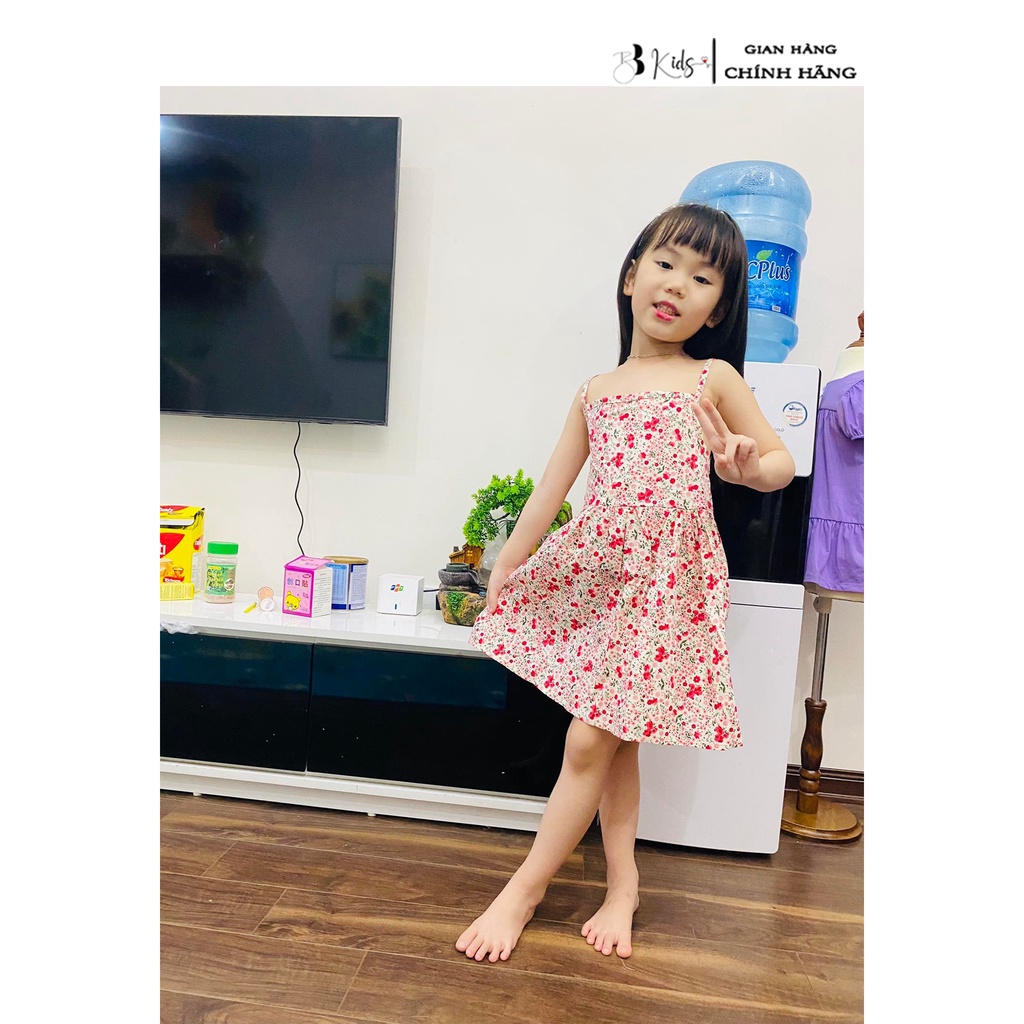 Váy 2 Dây BB KIDS Hoạ Tiết Hoa Nhí Màu Đỏ Cho Bé Gái