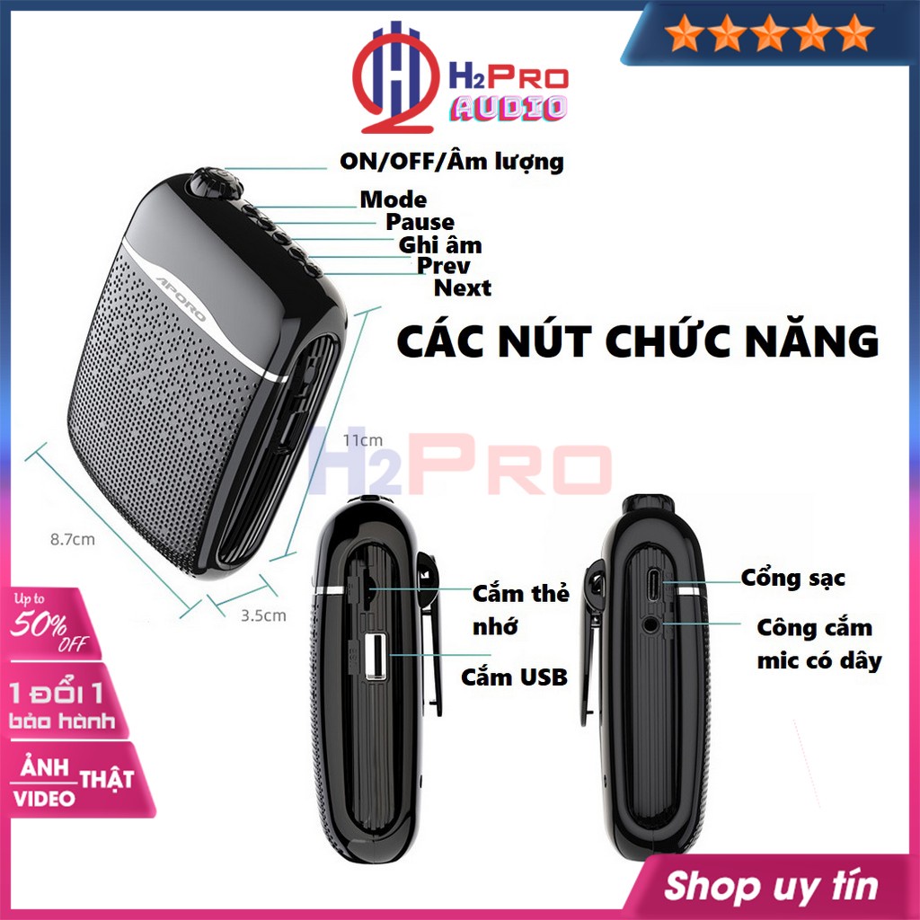 Máy Trợ Giảng Không Dây 2.4G, Loa Trợ Giảng Aporo T21 20W Có Dây, Cao Cấp Bluetooth 5.0, Usb-Thẻ Nhớ, Đài Fm-H2Pro Tech