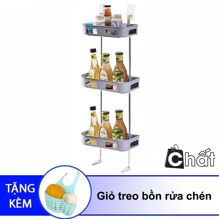 Kệ nhà bếp 3 tầng áp tường + Tặng giỏ treo bồn rửa chén