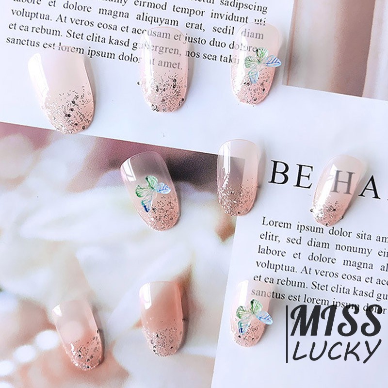 (Hàng Mới Về) Set 24 Móng Tay Giả Dáng Dài Phối Họa Tiết Bướm Xinh Xắn