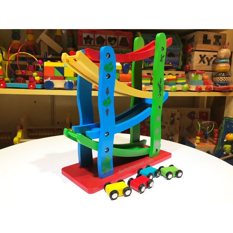 Đồ chơi xe cầu tuột 4 tầng bằng gỗ- đồ chơi trí tuệ an toàn cho bé