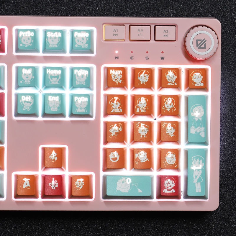 Doraemon keycap mèo Jingle ký ức tuổi thơ hoạt hình cổ điển PBT Thuốc nhuộm thăng hoa truyền ánh sáng bàn phím cơ keycap 108 phím