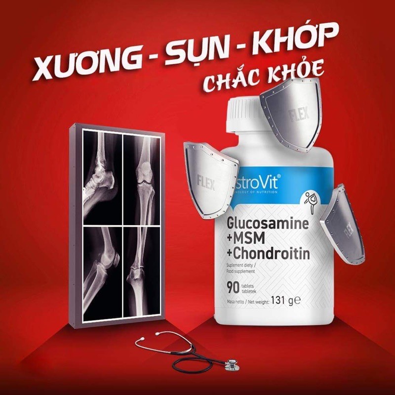 Viên Uống Sụn Khớp Ostrovit Glucosamine + MSM + Chondroitin 90 Viên - Giảm Đau, Giúp Chắc Khỏe, Bảo Vệ Xương Khớp
