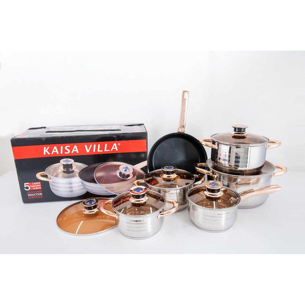 Bộ Nồi Đức KAISA VILLA 6 món 12 chi tiết, Dùng Cho Mọi Loại Bếp Điện, Bếp Từ, Bếp Ga, Hồng Ngoại Chống Gỉ, Chống Xước