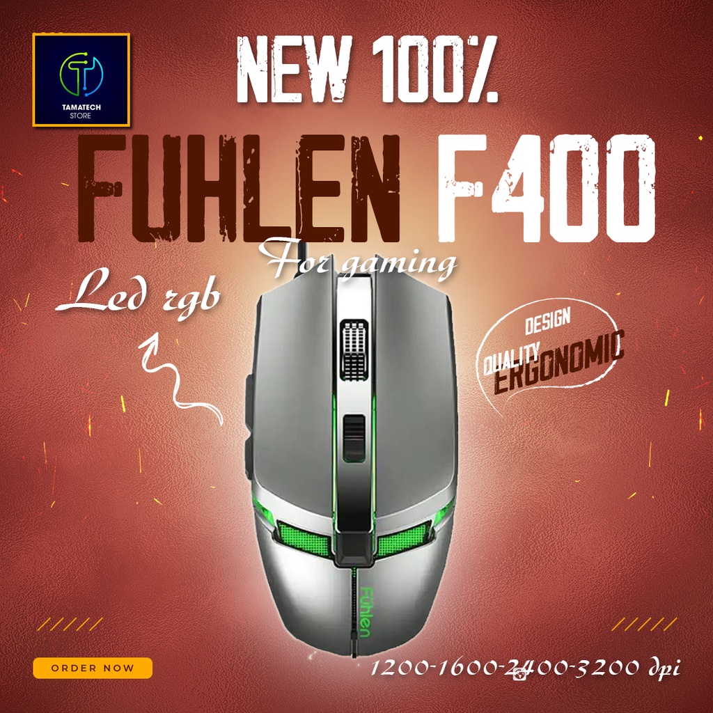 Chuột Fuhlen F400 LED RGB thiết kế Ergonomic DPI 3200 USB chống nhiễu cho gamer Esport