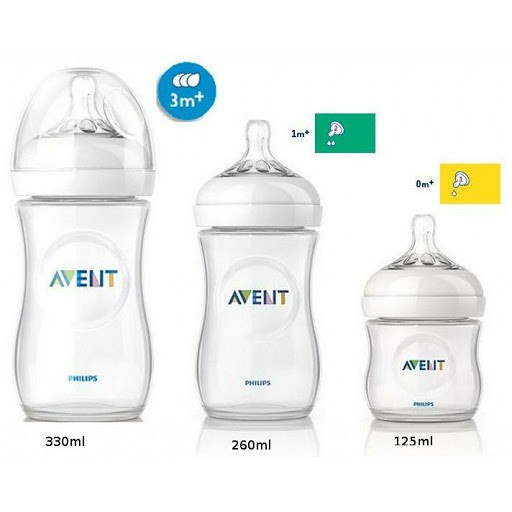 Bộ 2 bình sữa Avent Natural nhựa PP 125ml/260ml/330ml