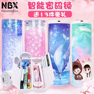 Hộp bút cát chảy hình trụ đa năng sức chứa lớn có khóa cài mật mã sáng tạo cho học sinh tiểu học