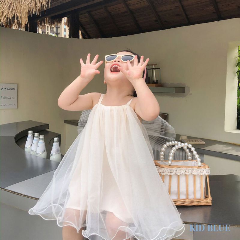 Đầm Công Chúa Hai Dây Đính Nơ Lưng Cho Bé Gái