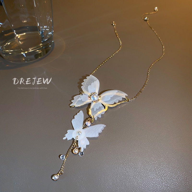 DREJEW Vòng Cổ Choker Ren Hình Bướm Đính Ngọc Trai Phong Cách Thời Trang Hàn Quốc