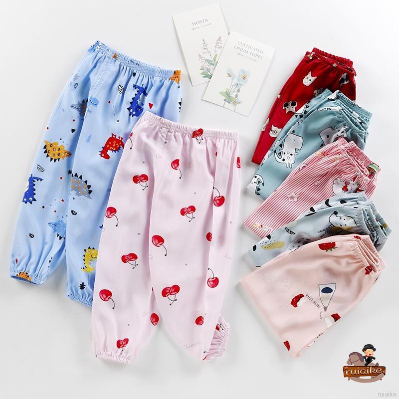 ruiaike  Summer Children Cartoon Anti-mosquito Pants Kids Breathable Air-conditioning Pants Elastic Long Trousers