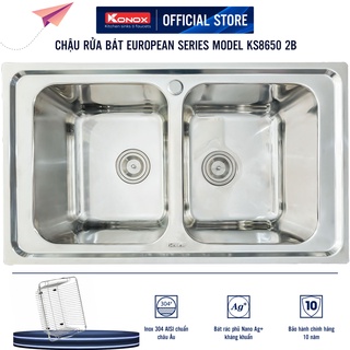 Mua Chậu rửa bát KONOX European Premium KS8650 2B  inox 304AISI  full set gồm Siphon+Giá úp bát inox