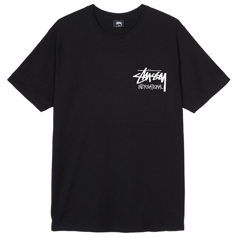 Áo thun tay ngắn dáng rộng màu trơn in chữ Stussy thời trang cho nam và nữ