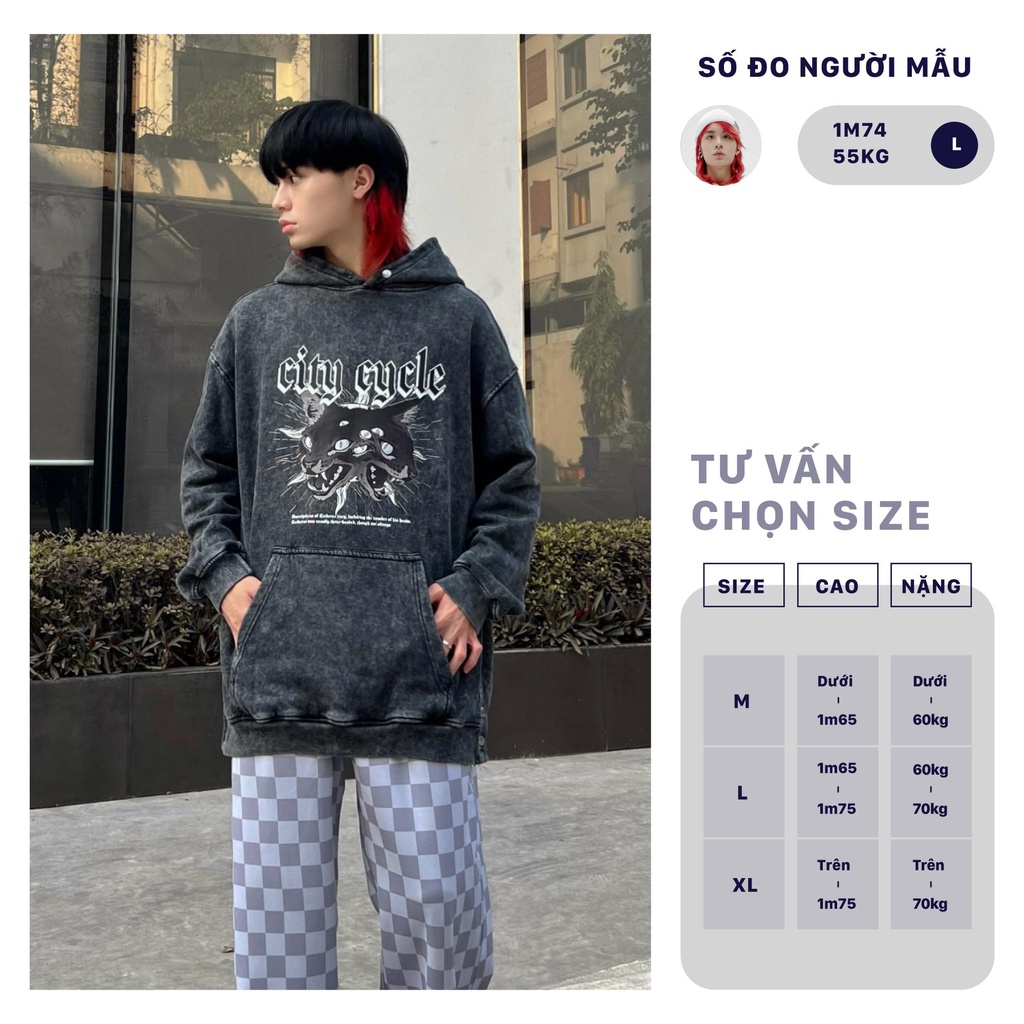Áo hoodie acid Cerberus City Cycle chất hoodie nỉ bông cotton form rộng oversize unisex in hình local brand