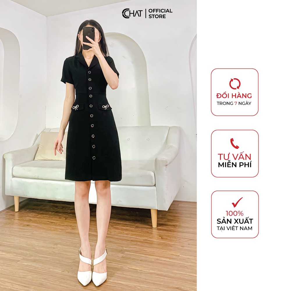Váy cổ 2 ve nơ đá CCHAT