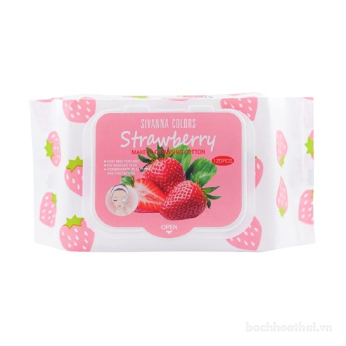 Bông tẩy trang dạng khăņ ướt Sivanna Colors Strawberry Makeup Cleansing Cotton Thái Lan