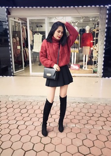 Bốt cao cổ gót nhọn da lộn