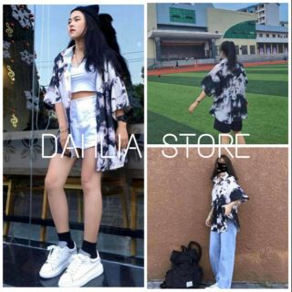 Áo sơmi có cổ loang màu đen trắng style Ullzzang cực chất
