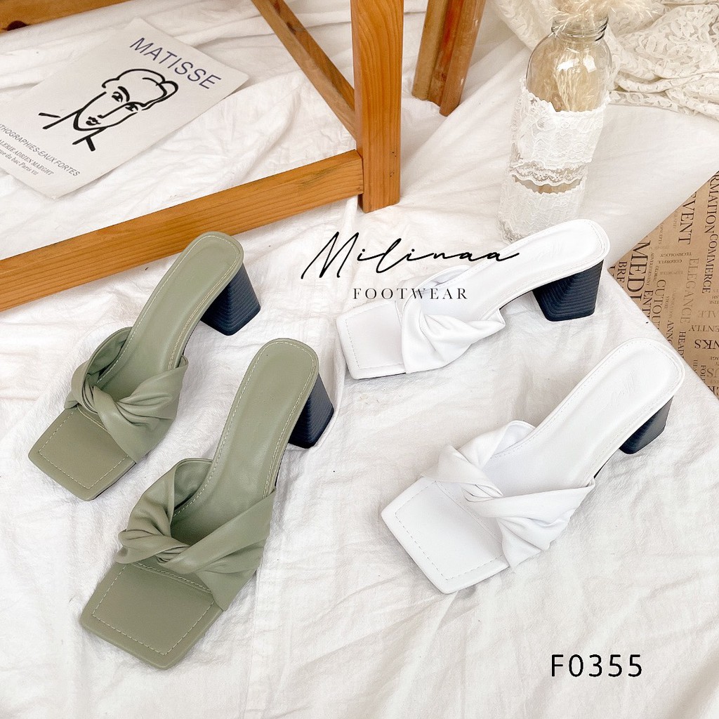 DÉP NỮ GÓT TRỤ GỖ 5P BẢN NGANG XOẮN NHÚN F0355