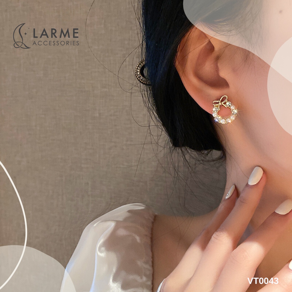 Bông tai, khuyên tai hoạ tiết nơ xinh xắn và ngọc nhân tạo Larme Accessories - KT0059