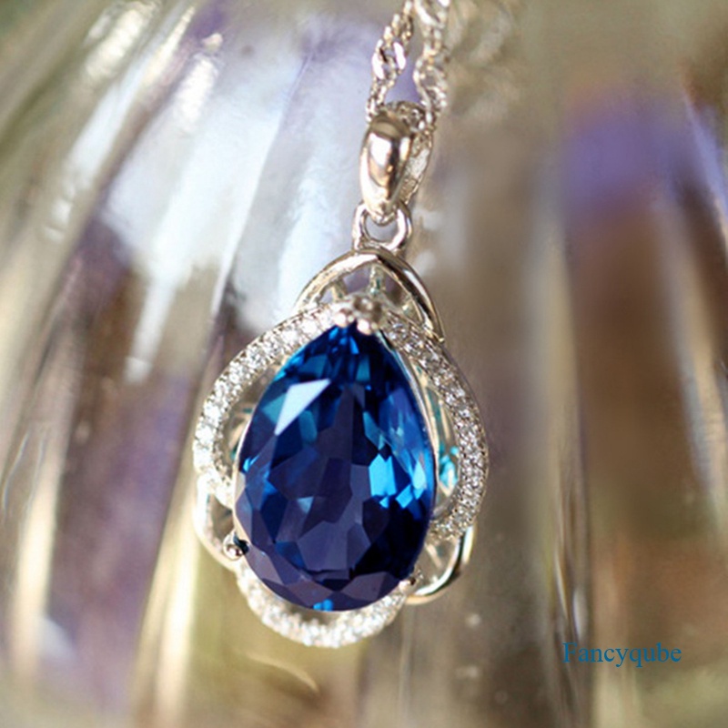 Vòng cổ Mặt Hình Giọt Nước Đính Đá Zircon Màu Xanh Dương Sang Trọng Cho Nữ