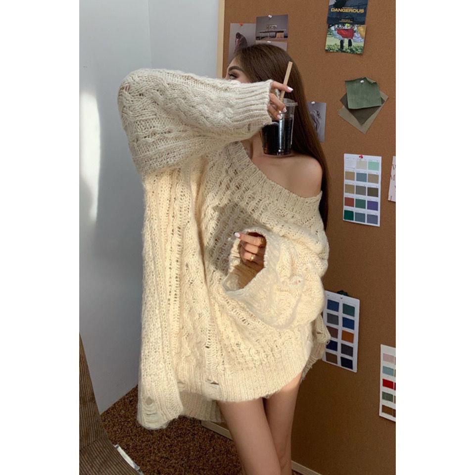 Áo sweater Dáng Rộng Màu Trơn Phong Cách Cổ Điển Thời Trang Mùa Thu Xinh Xắn Cho Nữ