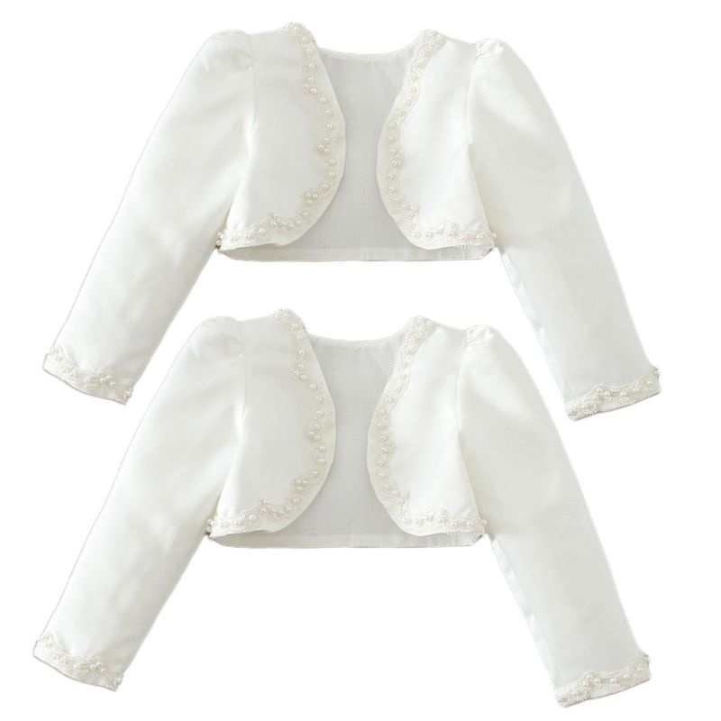 Áo Vải Satin Tay Dài Đính Hạt Giả Ngọc Trai Thủ Công Dễ Thương Cho Bé Gái