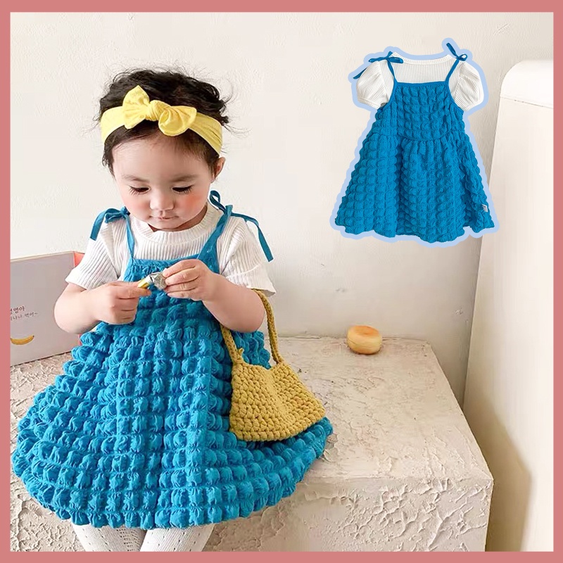 Set Áo Thun Ngắn Tay + Đầm Hai Dây Họa Tiết Caro Thời Trang Mùa Hè Cho Bé Gái 1 Tuổi