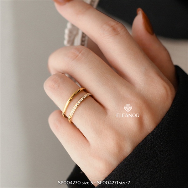Nhẫn nữ titan Eleanor Accessories hai vòng mỏng viền trơn đính đá phụ kiện trang sức 4051