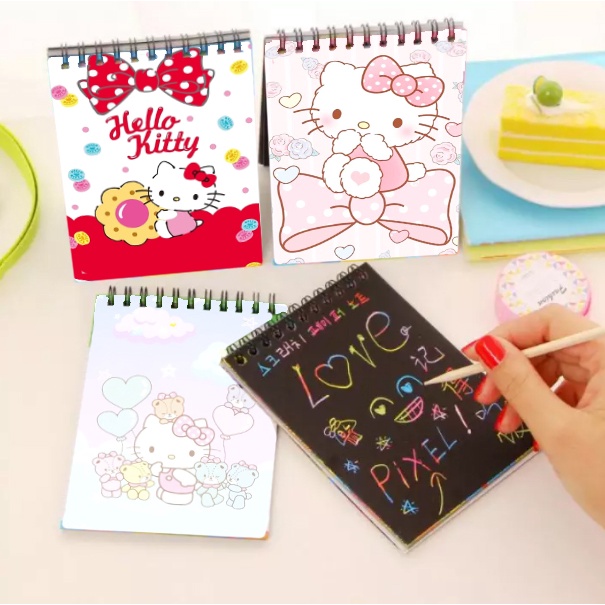 Sổ cào vẽ kitty giấy đen SC44 14cm *10 cm cute dễ thương