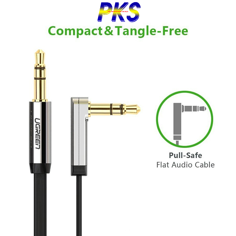 Dây audio 3.5mm 1 đầu vuông góc 90 độ dài 1M đầu mạ vàng cao cấp Ugreen 10597
