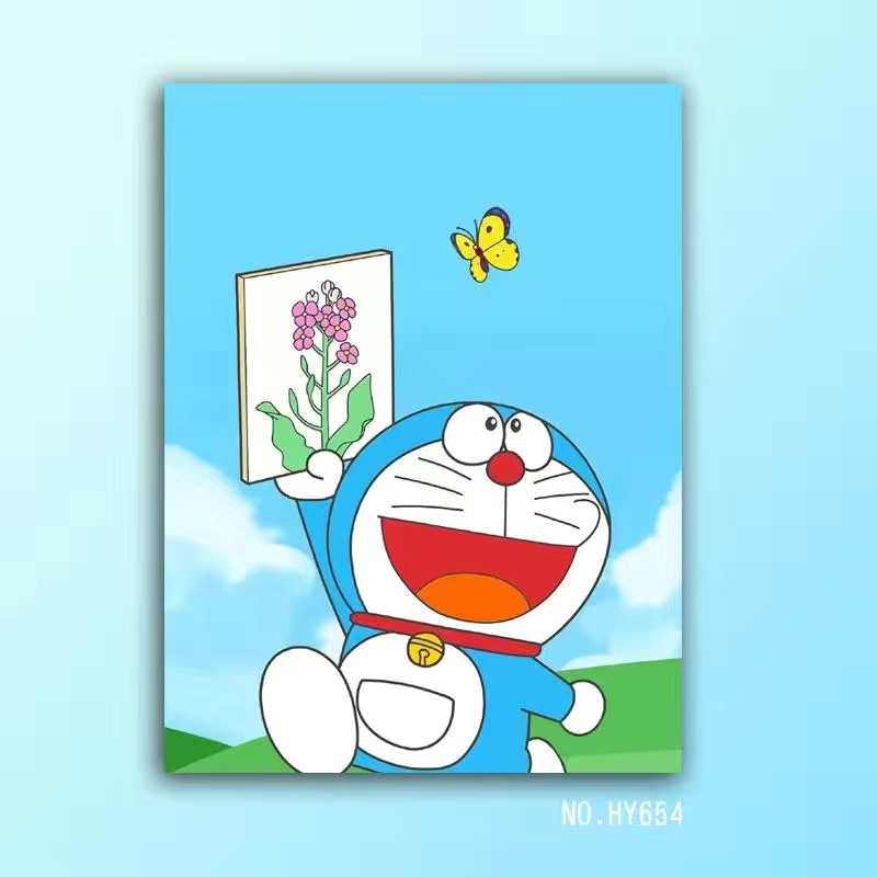 Tranh Tô Màu Theo Số DOREMON, KT 40x50cm, Có Khung, Đủ Phụ Kiện, Tranh Số Hóa Hottrend