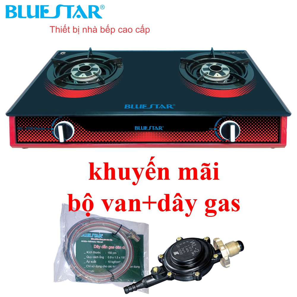 Bếp gas Bluestar NG-5700 deluxe - bếp đôi mặt kính (đánh lửa magneto), toàn thân bếp bằng thép sơn tĩnh điện