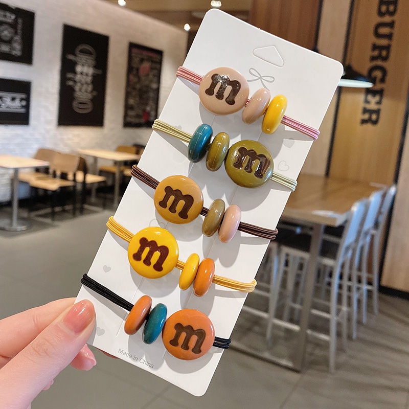 Dây Buộc Tóc Co Giãn Tốt Màu Trơn In Chữ Xinh Xắn Thời Trang Cho Nữ