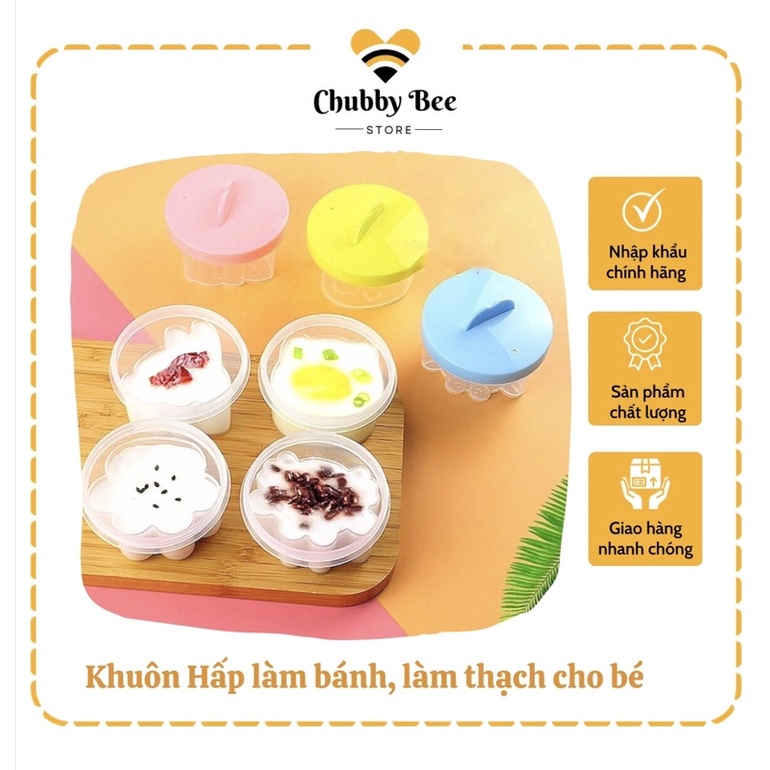 Bộ Khuôn Hấp Trứng, Hấp Bánh Cho Bé Ăn Dặm ( mẫu mới tặng kèm chổi quết)