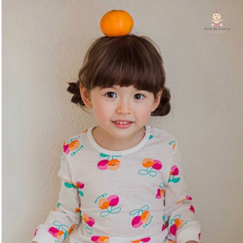 Bộ Tay Dài Cao Cấp Bé Gái Nội Địa Hàn Quốc Của Hãng Cordii, Chất Cotton giấy Organic, Mẫu Cherry Cam Hồng
