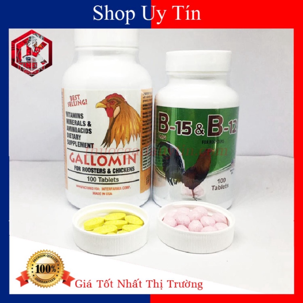 Combo 50 Viên Gallomin + 50 Viên B15 B12 -Nuôi Gà Chế Độ Đá