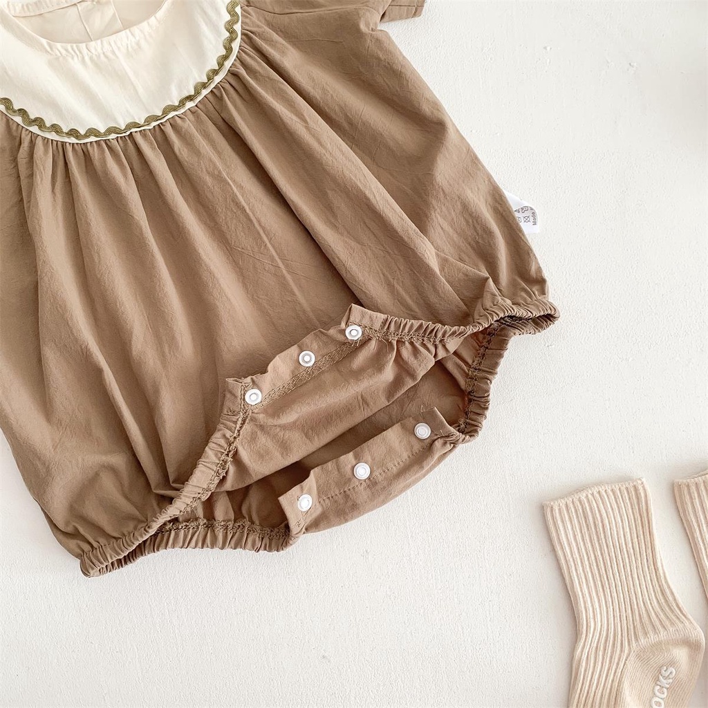 Bộ Áo Liền Quần Vải Cotton Tay Ngắn Màu Trơn Dễ Thương Cho Bé Sơ Sinh