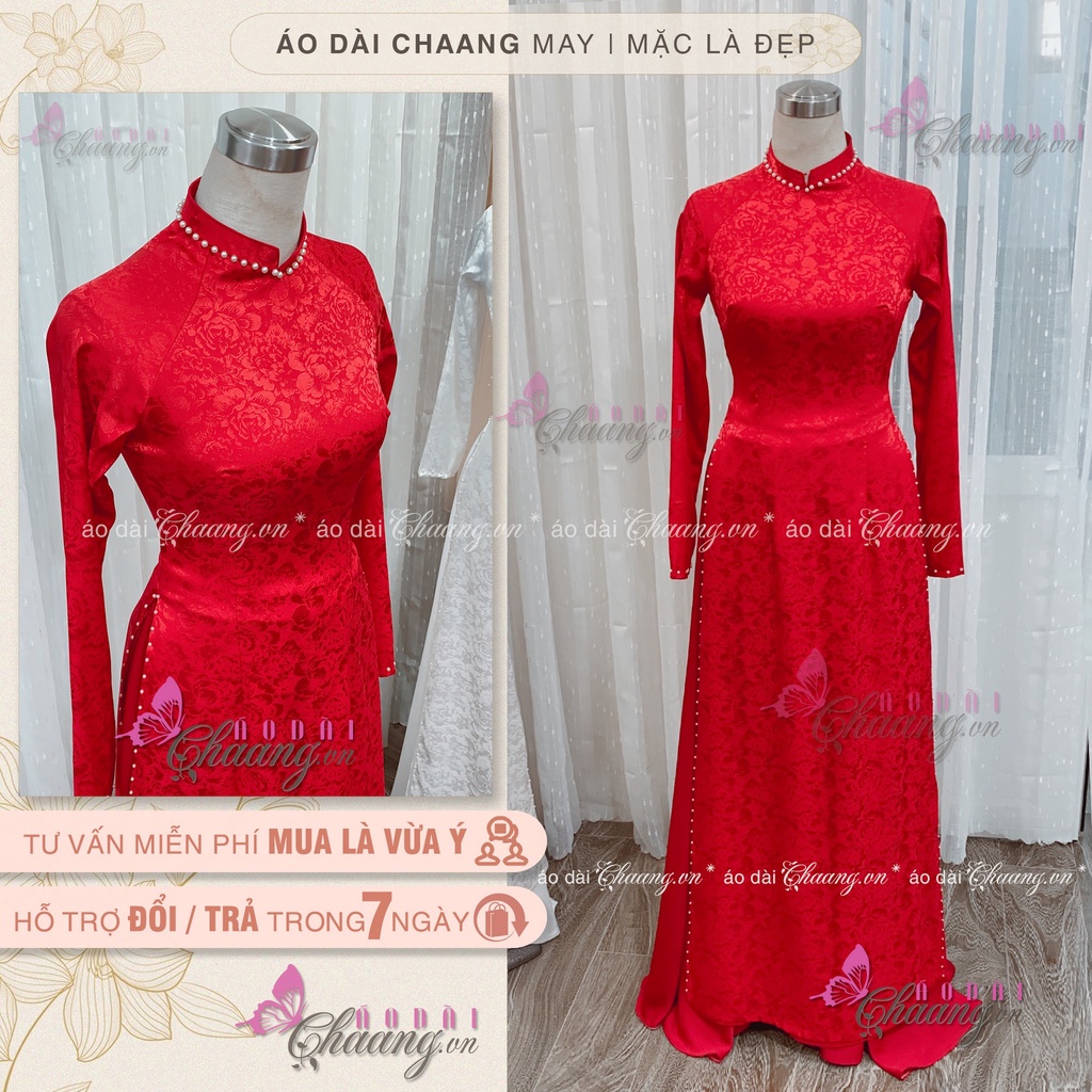 Áo dài trắng cô dâu cưới truyền thống may sẵn gấm tơ đính đá ngọc đẹp