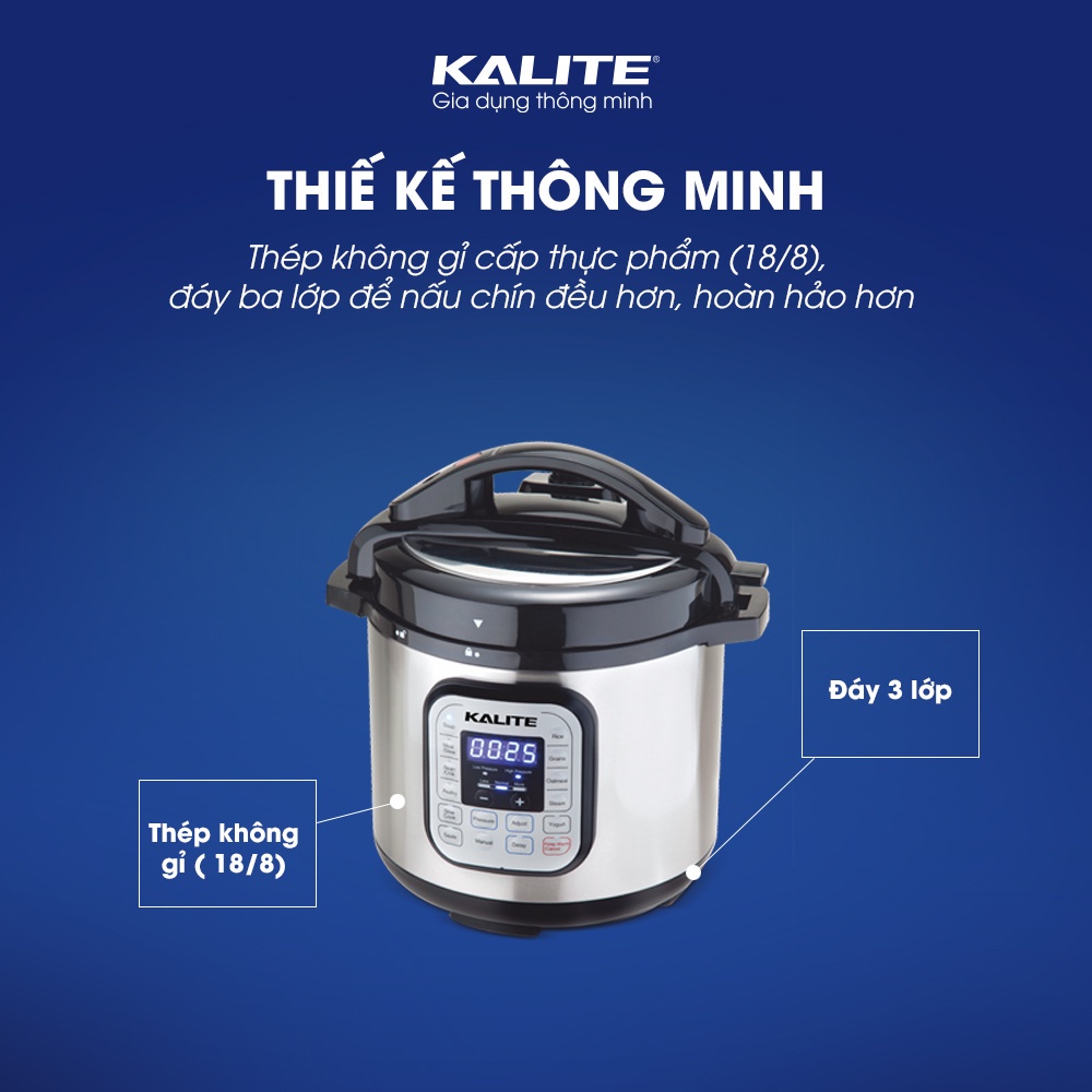 [Mã ELHADEV giảm 4% đơn 300K] Nồi áp suất điện đa năng Kalite KL636 dung tích 6L, 950W 10 chế độ nấu hầm đa năng