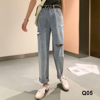 [ QUẦN JEAN BAGGY Nữ N05 ] Rách gối xám