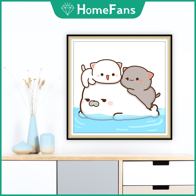 Bộ Tranh Đính Đá 5D DIY Hình Chú Mèo / Trái Đào Dễ Thương Kích Thước 30x30cm / 40x40cm / 50x50cm