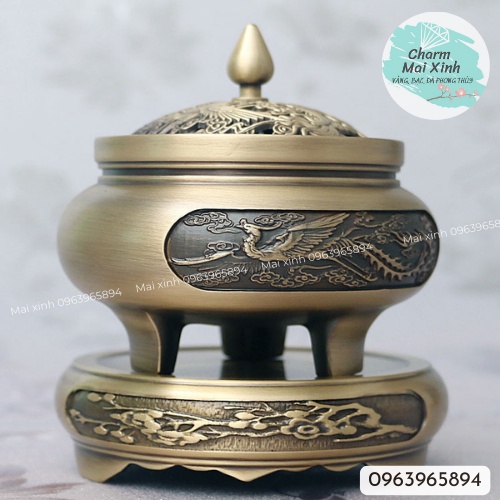 Lư Đốt Trầm Hương Đồng Nguyên Khối Họa Tiết  Và Chân Đế Đồng Nhiều Mẫu - Lư Xông Hương Kèm Lót Bông Chống Cháy