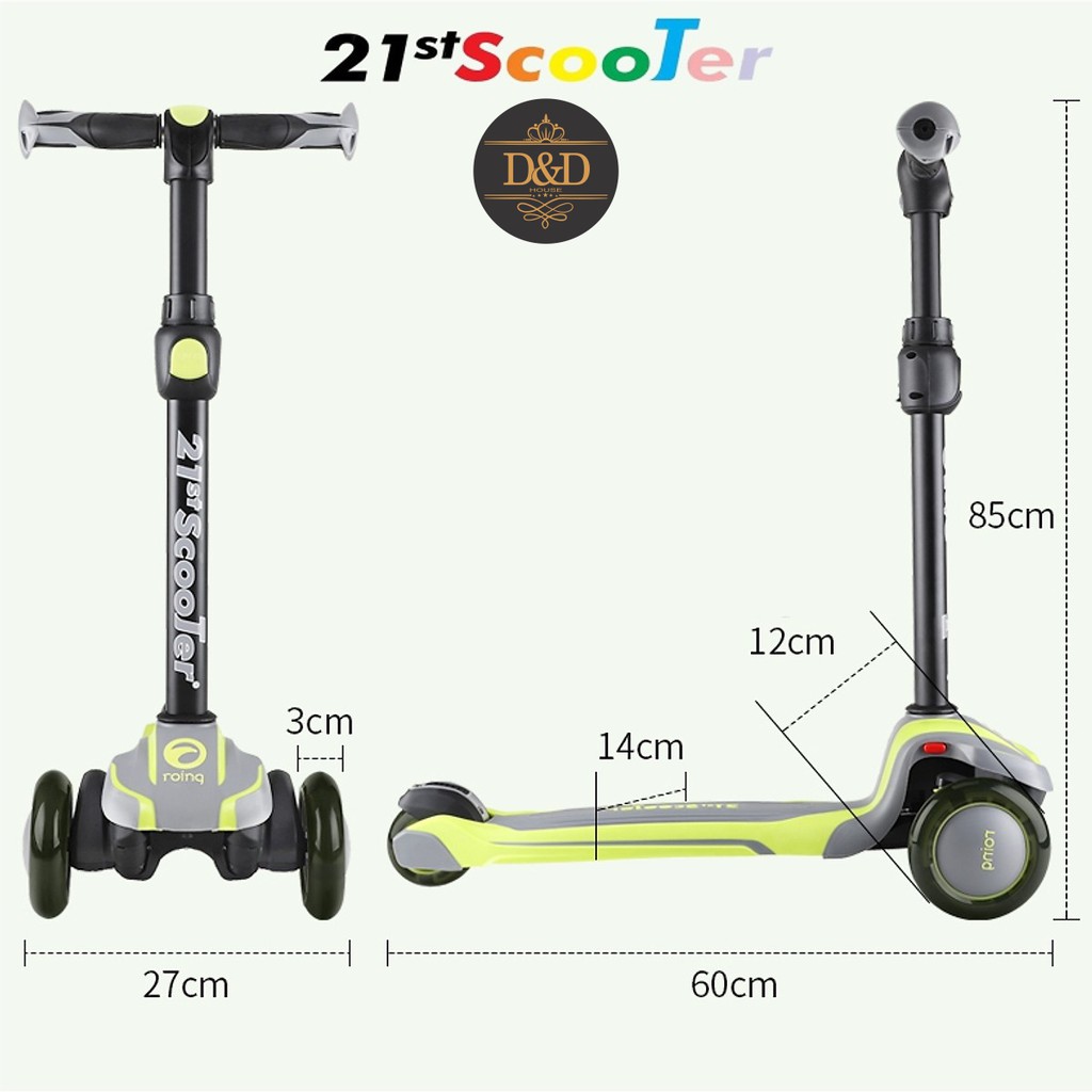 Xe trượt scooter 21st có giảm xóc, 3 bánh phát sáng cao cấp cho bé (Tặng kèm bộ bảo hộ 7 món &amp; nhiều quà khác)