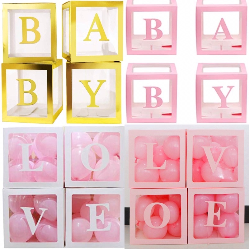 Set 4 hộp baby love bỏ bong bóng trang trí sinh nhật lễ cưới