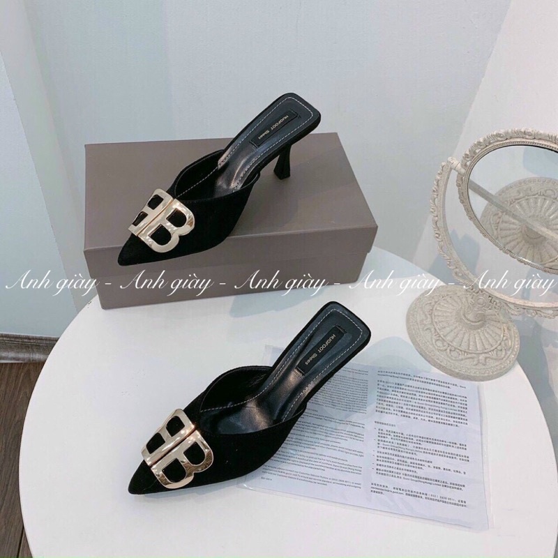 DL15 - Dép sục gót nhọn da lộn 7p khoá BB vàng kiểu dáng hot trend cực kì chắc chắn phù hợp đi làm, đi chơi